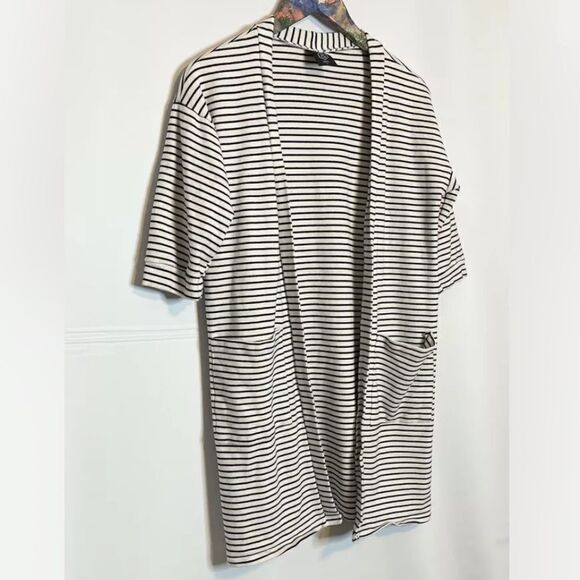 Agnes & Dora Striped Forever Open Cardigan Size Small 1/2 Sleeve Pockets Stretch - Picture 3 of 7